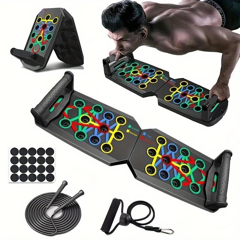 Portable Multifunctional Push-up Board Set with Handles, Non-slip Mat, Resistance Band or Jump Rope for Chest, Abdomen, Arms, and Back Training