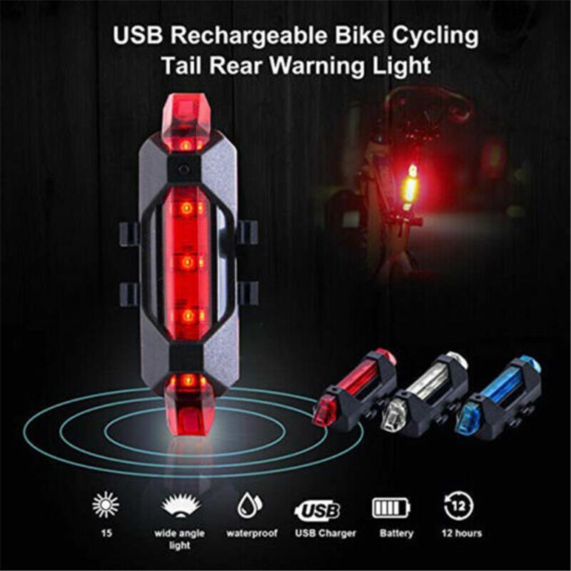 Bike Tail Light Bicycle Rechargeable USB 5 LED Safety Rear Lamp Flashing Wraning