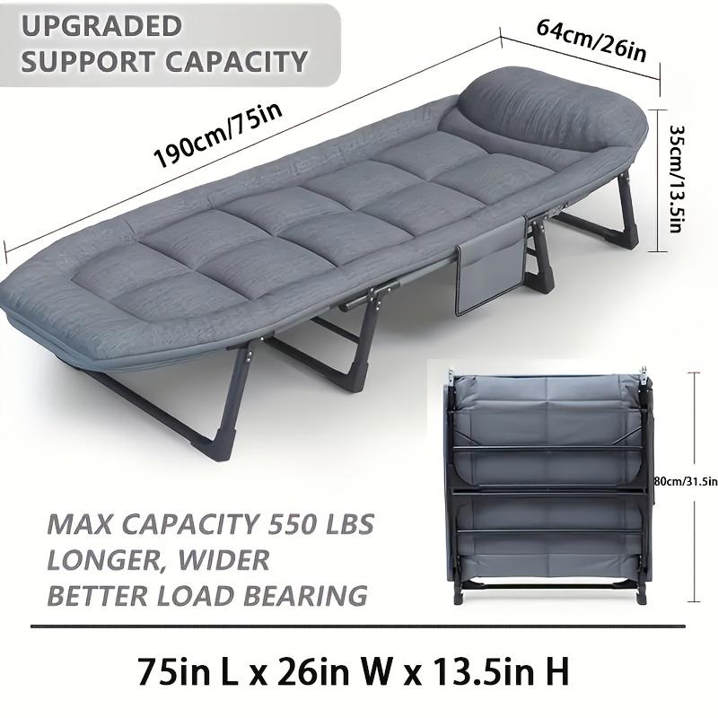 6-speed Adjustable Folding Camping Bed with Comfortable Mattress and Pillow, Breathable Fabric, Thick Steel Frame for Outdoor, Office and Home