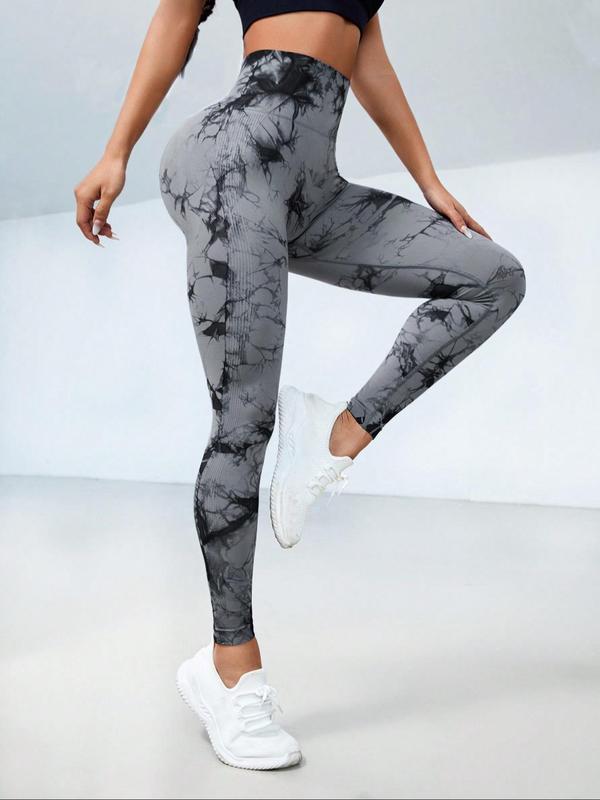 Women's Tie Dye Print Ruched Sports Leggings, Casual Comfy Breathable High Waist Skinny Pants for Workout Running, Ladies Sportswear for All Seasons