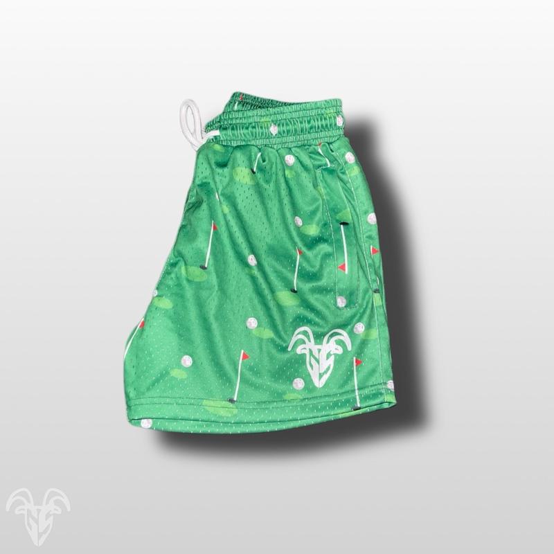 Goat Strength Golf designed shorts - Fun Golf 5 inch inseam shorts - Men’s Athletic Golf Shorts with Zipper Pockets - Mesh summer shorts hoochie daddy shorts