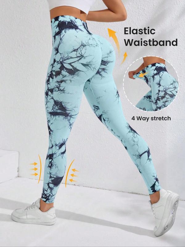 Women's Tie Dye Print Ruched Sports Leggings, Casual Comfy Breathable High Waist Skinny Pants for Workout Running, Ladies Sportswear for All Seasons