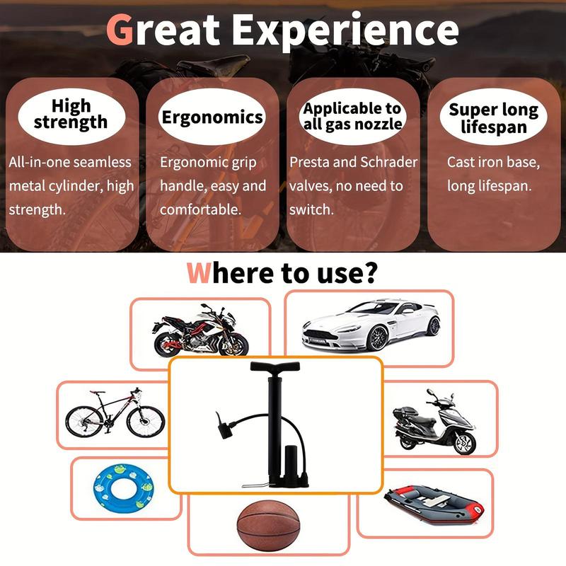 Portable Bike Air Pump, Bicycle Air Pump with High Pressure Buffer, Bicycle Pump for Outdoor & Cycling