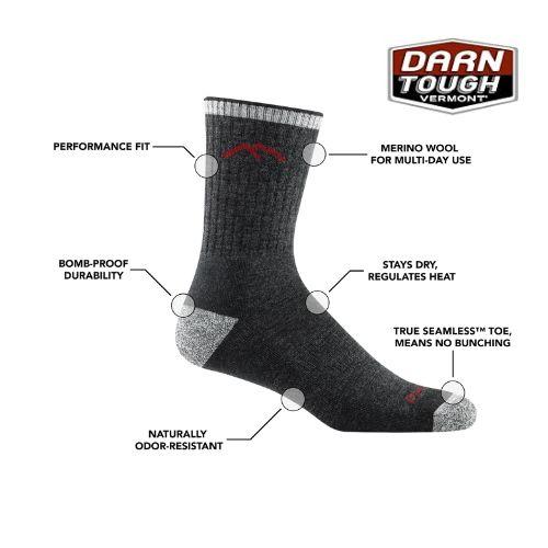 Darn Tough Merino Wool Micro Crew Sock Cushion Black Size From M To XL |  Darn Tough Micro Sock For Men And Women | For All Season | Trekking | Hiking