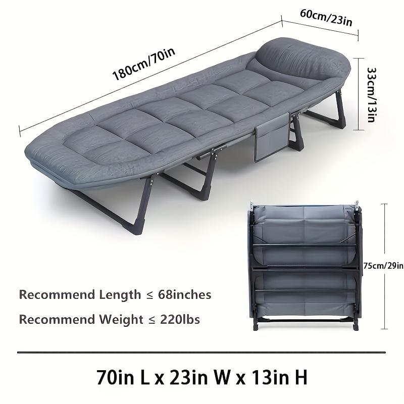 6-speed Adjustable Folding Camping Bed with Comfortable Mattress and Pillow, Breathable Fabric, Thick Steel Frame for Outdoor, Office and Home