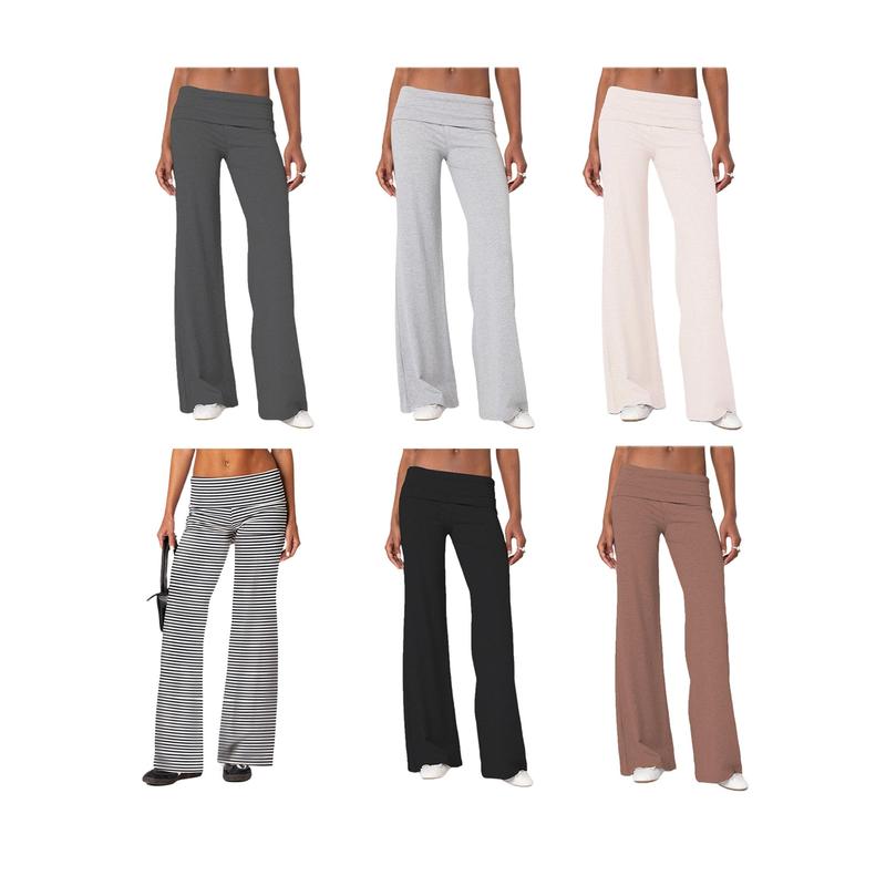 Women's Flare Skinny Pants Fold Over Leggings Stretch Bootcut Bell Bottom Slim Fit Yoga Pants Y2k Joggers