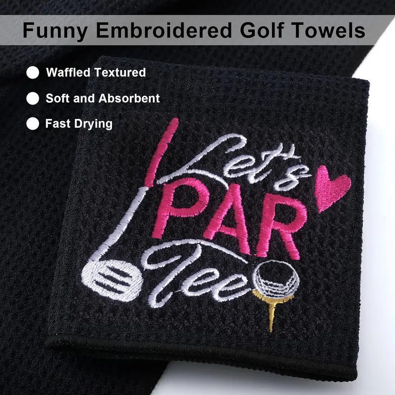 Embroidered Golf Towel, Letter Pattern Golf Towel, Soft Breathable Golf Towel with Clip, Golf Accessories for Women & Men