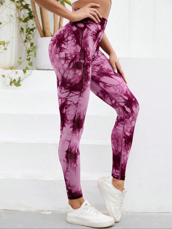 Women's Tie Dye Print Ruched Sports Leggings, Casual Comfy Breathable High Waist Skinny Pants for Workout Running, Ladies Sportswear for All Seasons