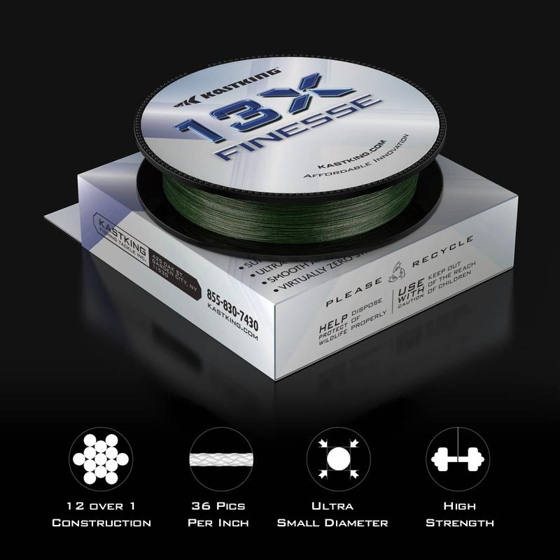 KastKing 13X Finesse Braided Fishing Line - Abrasion Resistant Braided Line, Extremely Thin, Smooth, Long Casting Line for Spinning and Finesse Casting Presentations, Superior Knot Strength, 75% Thinner Than Mono