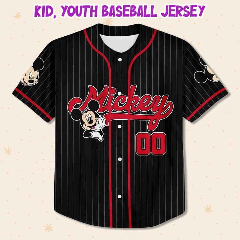 DISNEY MICKEY & CO. Personalize Disney Mickey Mouse Cute Striped Black Custom Disney Jersey Baseball Team Mickey Mouse Birthday Gift - After Holiday