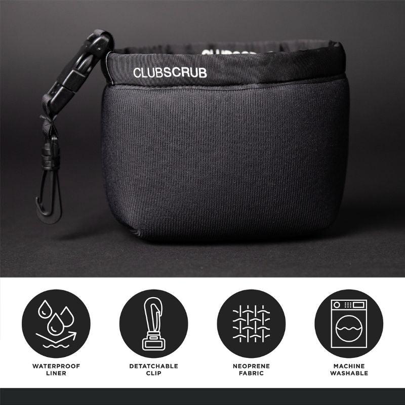 Club Scrub Golf, Golf Club and Golf Ball Cleaning Bag, Waterproof Clean Face Technology Liner, Detachable Clip, Machine Washable, Cleans Club Grooves, Dry Exterior golf gift