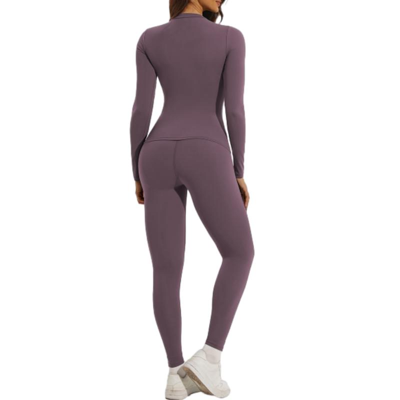 Women's Solid Color Sportswear Set - Long Sleeve Top & Skinny Pants for Yoga Gym Workout Running, All Season Tracksuits