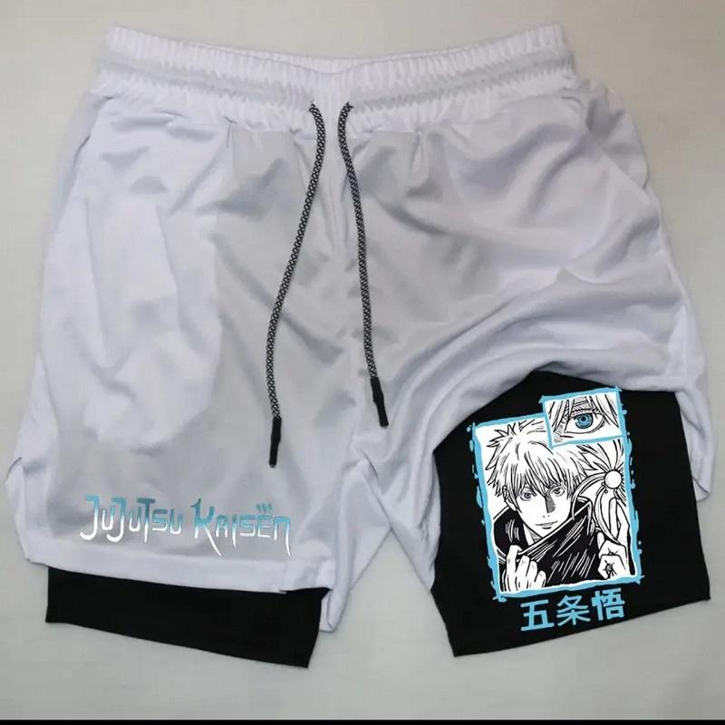 Anime 2 in 1 Mens Gym Clothes Print Running Shorts Men Workout Fitness Athletic Shorts with Pockets Summer Jogging Basketball Shorts Activewear Quick Dry Stretch Shorts Running Gear for Men