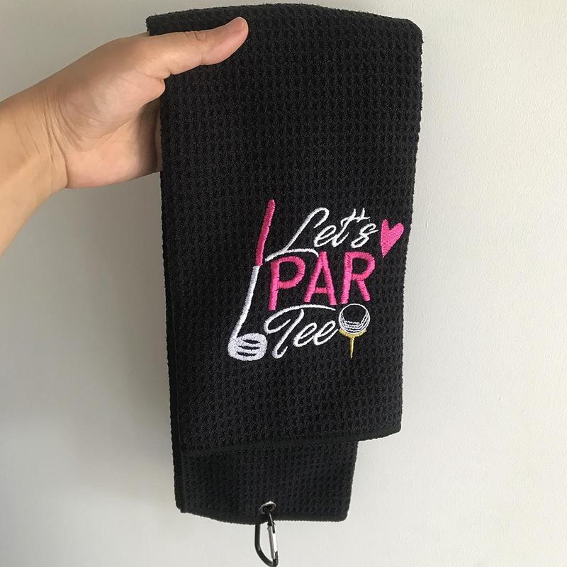 Embroidered Golf Towel, Letter Pattern Golf Towel, Soft Breathable Golf Towel with Clip, Golf Accessories for Women & Men