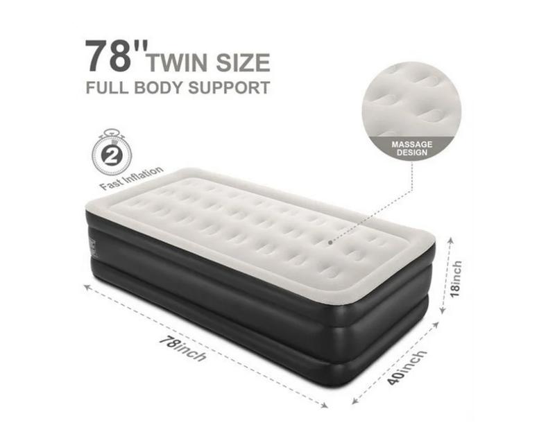 Ophanie Air Mattress Twin with Built in Pump, 18 Inch Elevated Quick Inflation Deflation Inflatable Beds, High Durability Blow Up Mattresses for Camping, Indoor Colchon, Guests Air Bed, Black