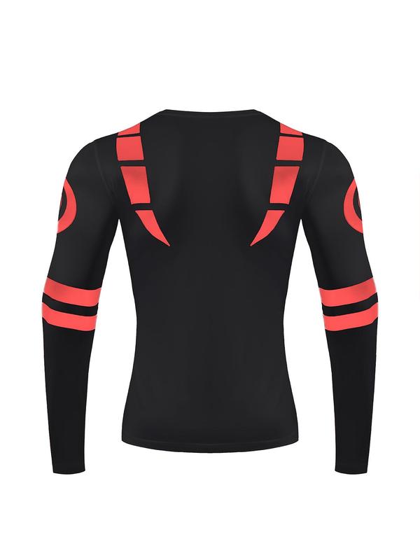 Men's Colorblock Round Neck Sports Tee, Sporty Quick Drying Long Sleeve T-shirt, Men's Sportswear for Gym Workout Running, Gym Tops for Men, Gym Clothes, Fall Outfits, Fallfreshness