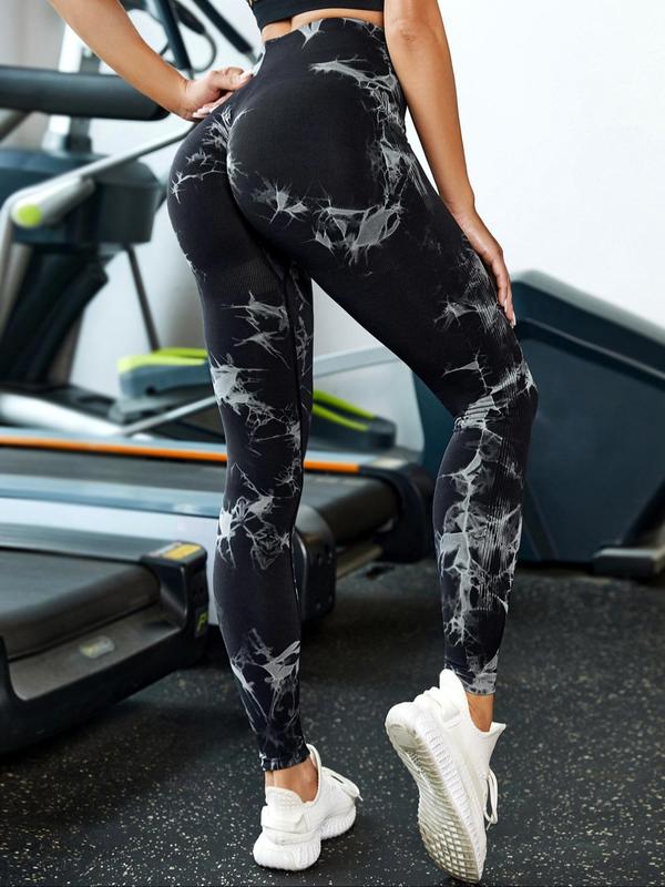 Women's Tie Dye Print Ruched Sports Leggings, Casual Comfy Breathable High Waist Skinny Pants for Workout Running, Ladies Sportswear for All Seasons