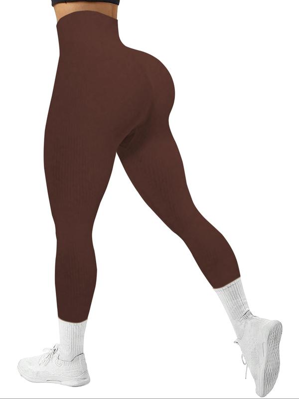 Women's Solid High Waist Sports Leggings, High Stretch Yoga Leggings, Ladies Sportswear for Indoor Outdoor Wear