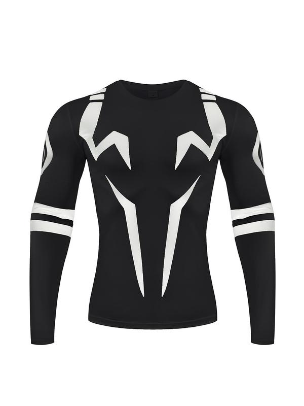 Men's Colorblock Round Neck Sports Tee, Sporty Quick Drying Long Sleeve T-shirt, Men's Sportswear for Gym Workout Running, Gym Tops for Men, Gym Clothes, Fall Outfits, Fallfreshness