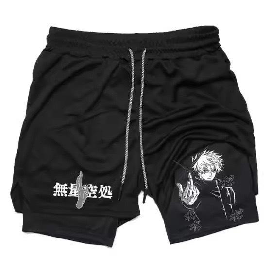 Anime 2 in 1 Mens Gym Clothes Print Running Shorts Men Workout Fitness Athletic Shorts with Pockets Summer Jogging Basketball Shorts Activewear Quick Dry Stretch Shorts Running Gear for Men