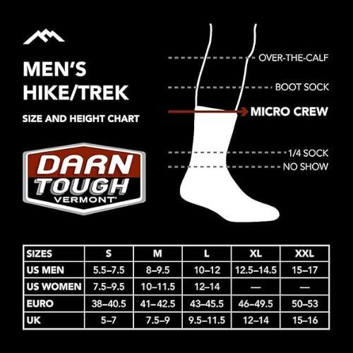 Darn Tough Merino Wool Micro Crew Sock Cushion Black Size From M To XL |  Darn Tough Micro Sock For Men And Women | For All Season | Trekking | Hiking