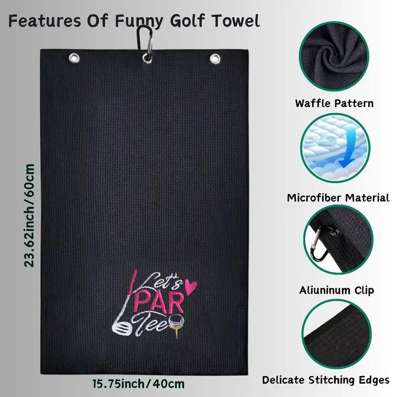 Embroidered Golf Towel, Letter Pattern Golf Towel, Soft Breathable Golf Towel with Clip, Golf Accessories for Women & Men