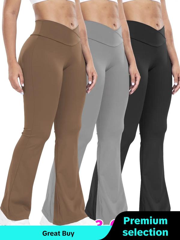 Solid Wrap High Waist Sports Flare Leggings for Women, Yoga Pants, Active Wear Sporty Comfy Breathable High Stretch Tummy Control Yoga High Waisted Leggings, Ladies Yoga Legging Pants for Indoor Outdoor Wear, Activewear 2024