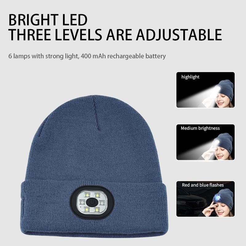 LED Light Hat - Bluetooth Music Knit Hat - Maintenance Light - Free Hands - Outdoor Adventure Lighting