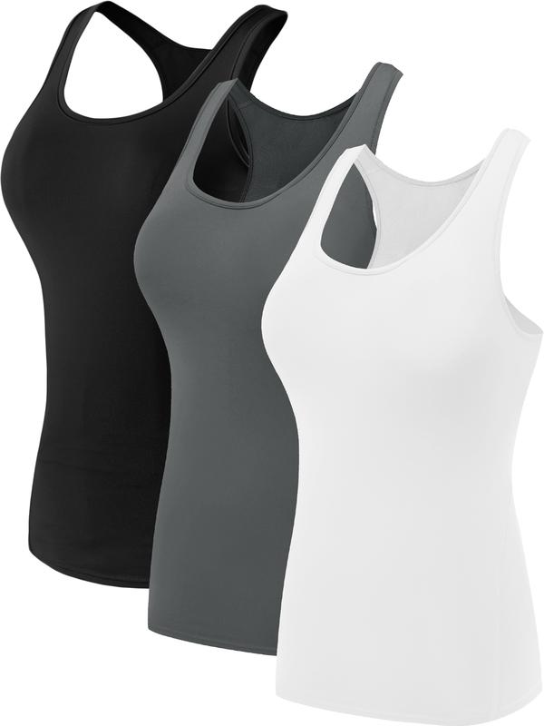 Neleus Womens 3 Pack Compression Undershirts, Athletic Long Tank Top machine washable multicolor3 sports t-shirts seamless racerback