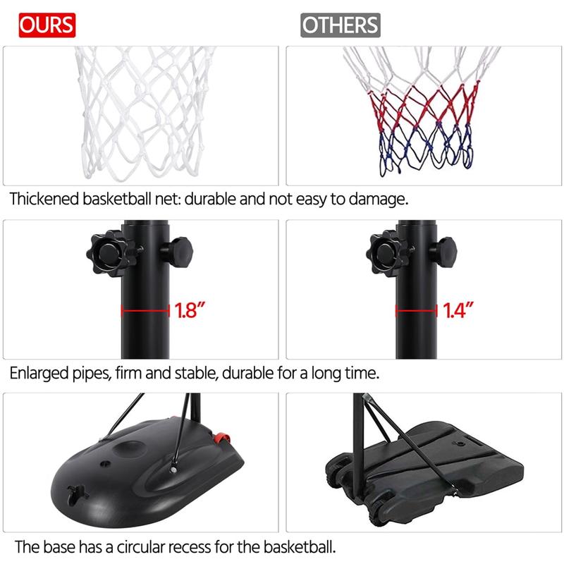 SmileMart 7 to 9 Ft Portable Basketball System Hoop for Outdoor Indoor, Black \ Red