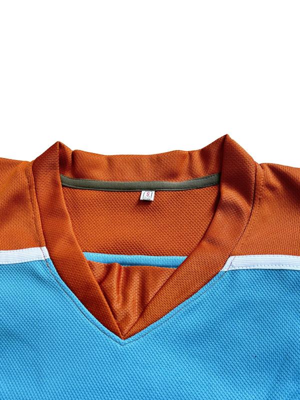 Men's Letter & Dog Embroidery   Jersey, Vintage Long Sleeve V Neck Hockey Ball Uniform, Casual Sportswear for Men