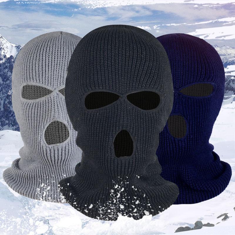 3 Hole Winter Knitted Mask, Outdoor Sports Full Face Cover Ski Mask Warm Knit Balaclava for Adult