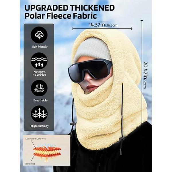 Balaclava Fleece Ski Mask for Men & Women - Winter Windproof Hooded Scarf and Neck Warmer for Cold Weather