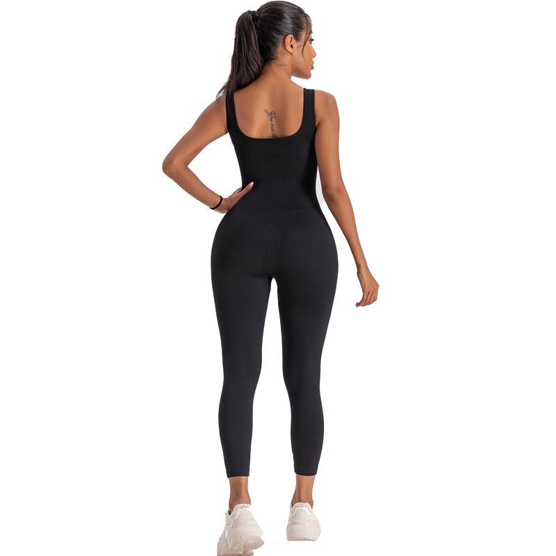 Women's Solid Color Workout Jumpsuits, Sleeveless Slim Fit Yoga Fitness Romper Jumpsuits Seamless Gymwear