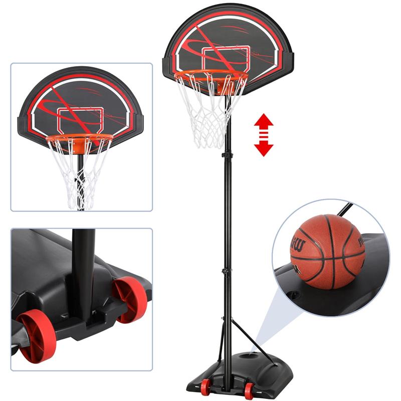 SmileMart 7 to 9 Ft Portable Basketball System Hoop for Outdoor Indoor, Black \ Red