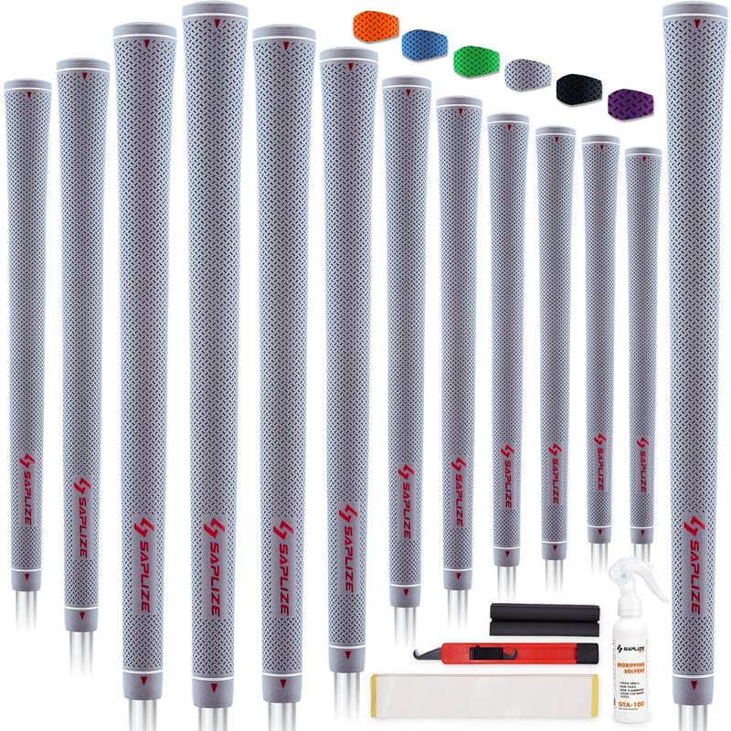 SAPLIZE Rubber Golf Grips, Options of Upgrade kit(13 Grips with 15 Tapes) or Deluxe Kit(13 Grips with Solvent kit) 6 Pure Colors Available, Standard Midsize Anti-Slip Rubber Golf Club Grips