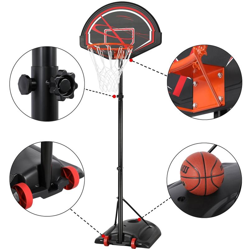 SmileMart 7 to 9 Ft Portable Basketball System Hoop for Outdoor Indoor, Black \ Red