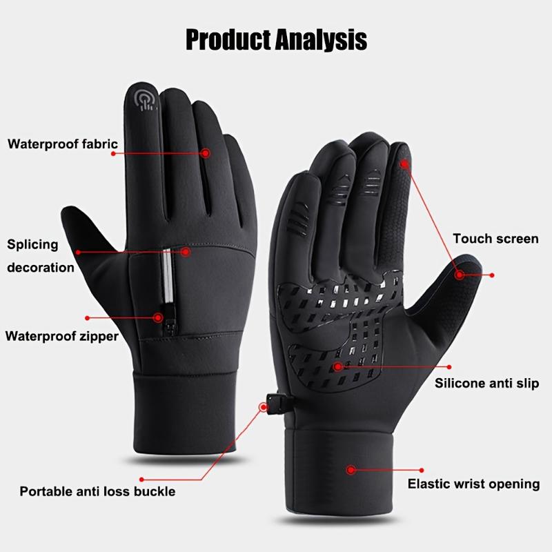 Winter Warm Windproof and Waterproof Men's Gloves for Touch Screen, Non-Slip and Cold-Proof, Suitable for Outdoor Running, Riding, Skiing, Fishing and Driving