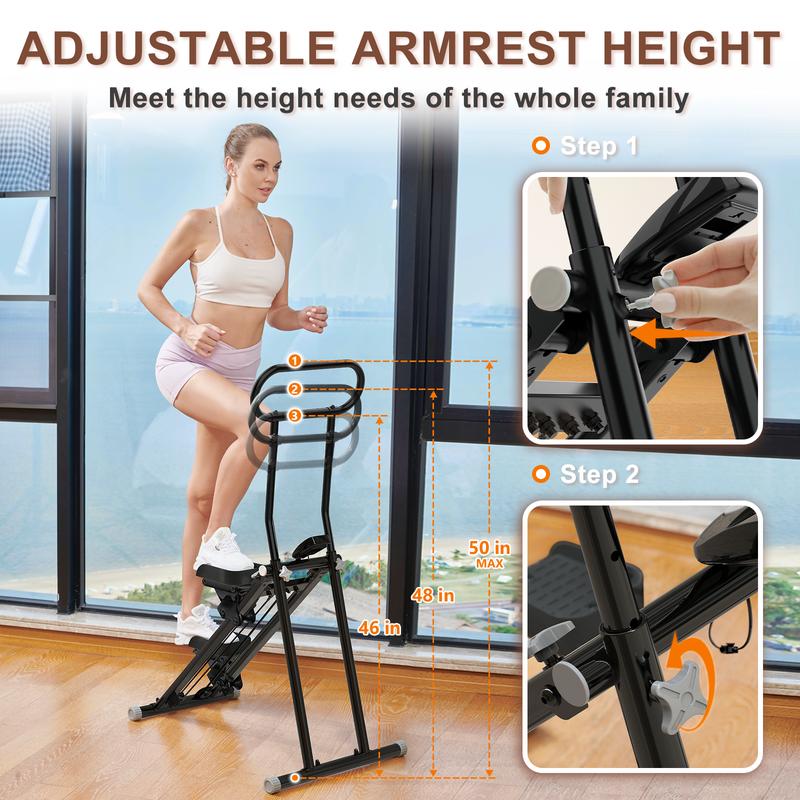 HXD-ERGO Folding Vertical Cardio Exercise Climber，Stair Climber Exercise Machine for Full-Body Workout with LCD Display, Adjustable Handlebars and Pedals, Perfect for Home and Office Workouts,Home Fitness Equipment for Women&Men