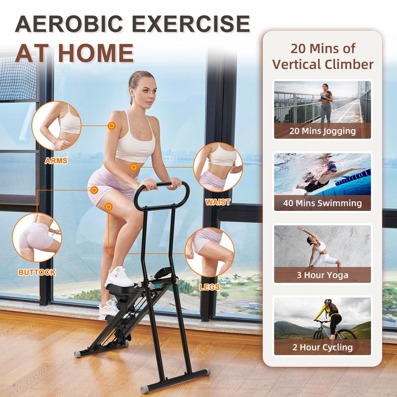 HXD-ERGO Folding Vertical Cardio Exercise Climber，Stair Climber Exercise Machine for Full-Body Workout with LCD Display, Adjustable Handlebars and Pedals, Perfect for Home and Office Workouts,Home Fitness Equipment for Women&Men