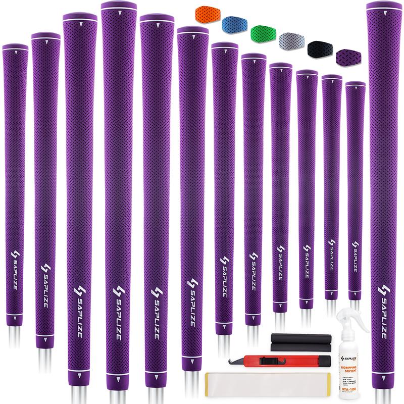 SAPLIZE Rubber Golf Grips, Options of Upgrade kit(13 Grips with 15 Tapes) or Deluxe Kit(13 Grips with Solvent kit) 6 Pure Colors Available, Standard Midsize Anti-Slip Rubber Golf Club Grips