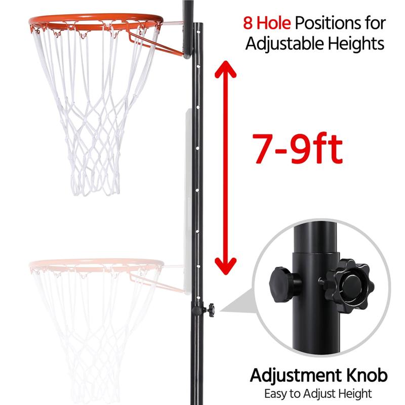 SmileMart 7 to 9 Ft Portable Basketball System Hoop for Outdoor Indoor, Black \ Red