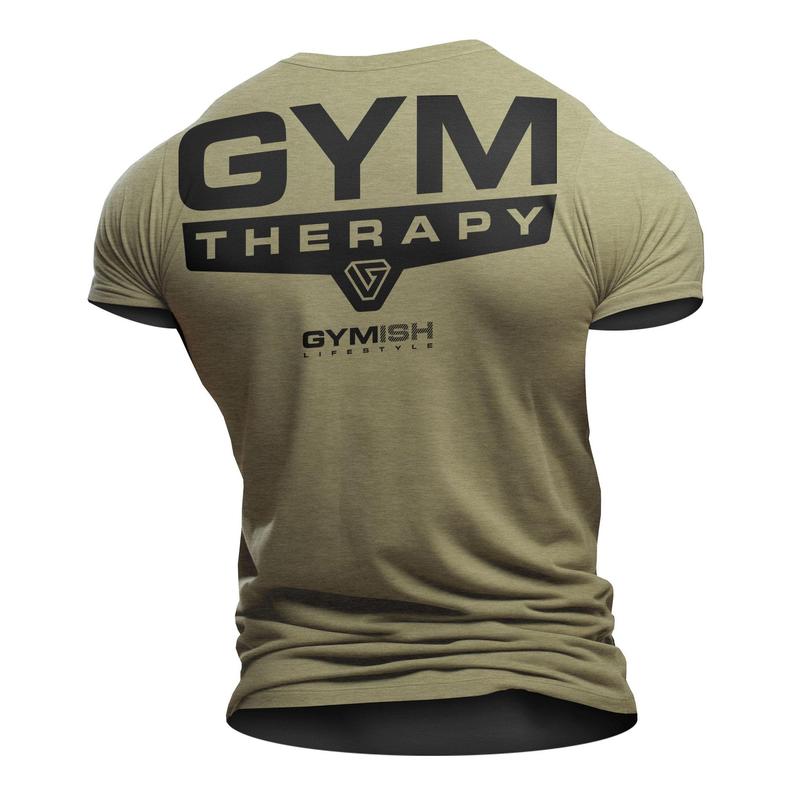 GYMISH 098. Gym Therapy Back Design Funny Workout Gym T-Shirt, Short Sleeve Crew Neck Shirt for Men NVH