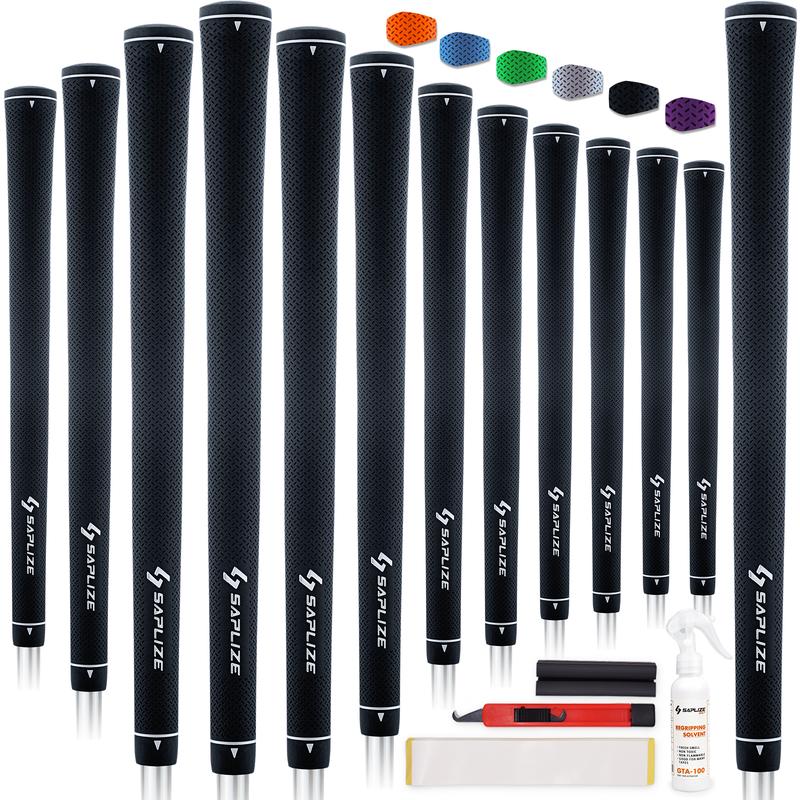 SAPLIZE Rubber Golf Grips, Options of Upgrade kit(13 Grips with 15 Tapes) or Deluxe Kit(13 Grips with Solvent kit) 6 Pure Colors Available, Standard Midsize Anti-Slip Rubber Golf Club Grips