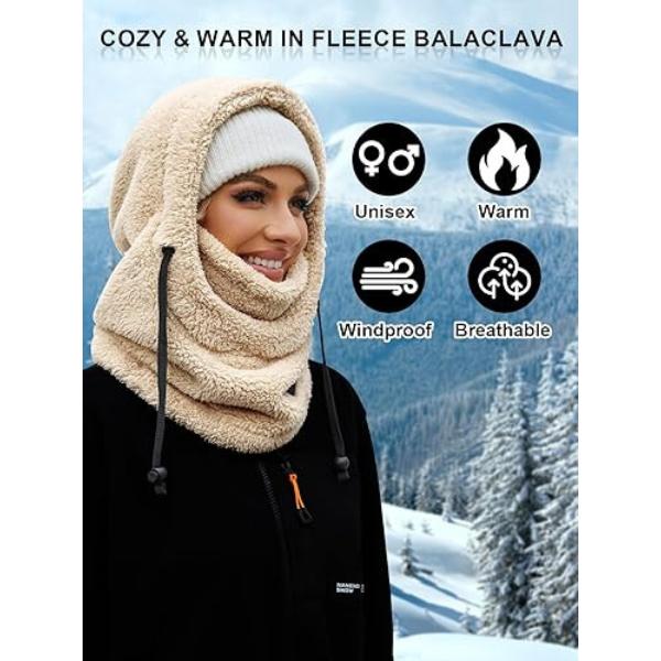 Balaclava Fleece Ski Mask for Men & Women - Winter Windproof Hooded Scarf and Neck Warmer for Cold Weather