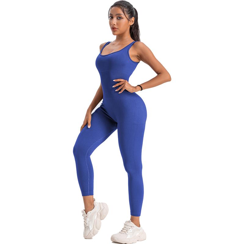 Women's Solid Color Workout Jumpsuits, Sleeveless Slim Fit Yoga Fitness Romper Jumpsuits Seamless Gymwear