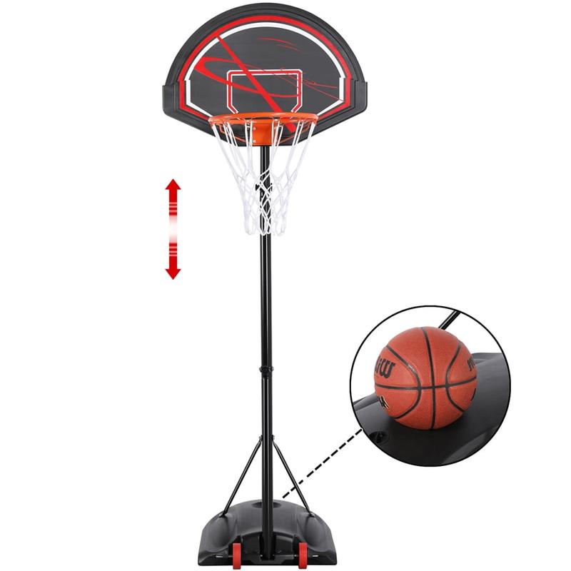 SmileMart 7 to 9 Ft Portable Basketball System Hoop for Outdoor Indoor, Black \ Red