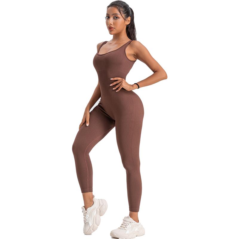 Women's Solid Color Workout Jumpsuits, Sleeveless Slim Fit Yoga Fitness Romper Jumpsuits Seamless Gymwear