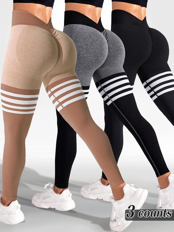 Women's Striped Print High Waist Sports Leggings, Breathable Comfortable Seamless Skinny Pants, Ladies Sportswear for Indoor Outdoor Wear