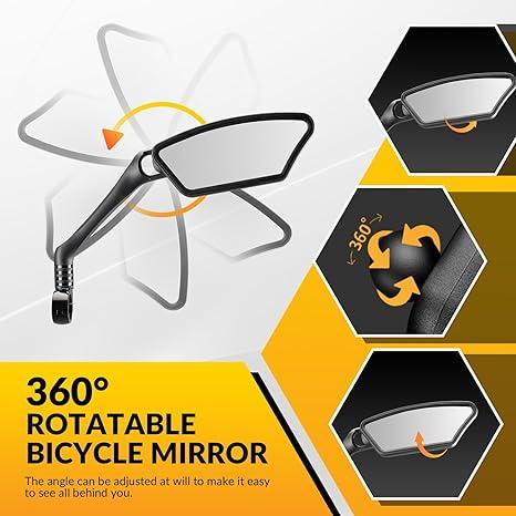 ROCKBROS Bike Mirrors for Handlebars HD Blast-Resistant Bicycle Mirror for Ebike 360 Degree Adjustable Bike Rear View Mirror Easy to Install Left and Right